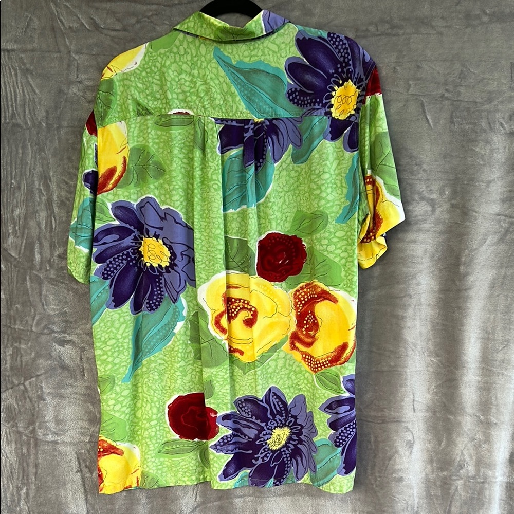 Vibrant Green and Yellow Button Down Shirt - Picture 3 of 3